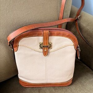 B.O.C. White Leather Brown Trim Crossbody Purse Handbag